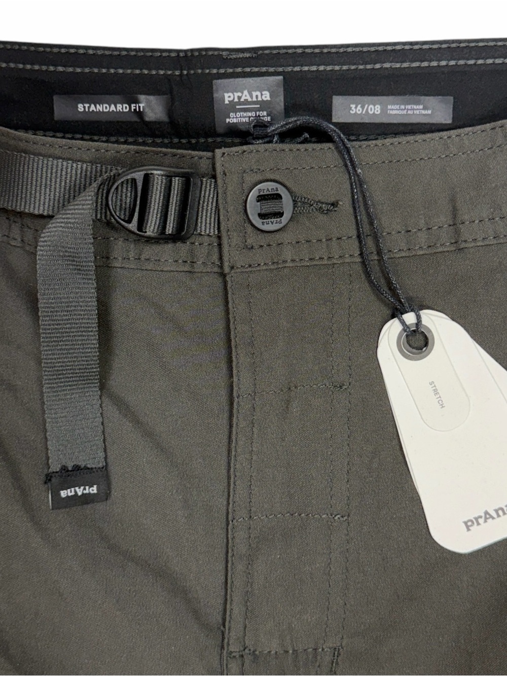 Prana Stretch Zion Short II Men 36 Grey 8” Cargo Trail Belted Outdoor Hiking NEW - Picture 2 of 14